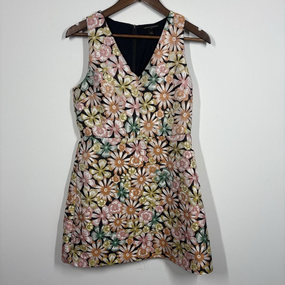 Banana Republic Floral Jacquard Flare Dress Size 6P Multicolor Textured Spring
